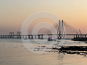 Sunset at Bandra-Worli Sealink in Mumbai, India