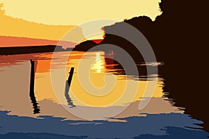 Sunset on the banks of the Danube river