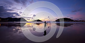 Sunset in the bay of La Concha, Donostia, San Sebastian, Gipuzkoa