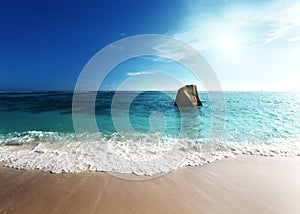 Sunset on the beach, Anse Source d'Argent, La Digue island