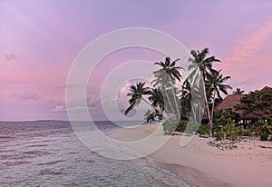 Sunset on the beach Atoll island Maldives