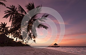 Sunset on the beach Atoll island Maldives photo