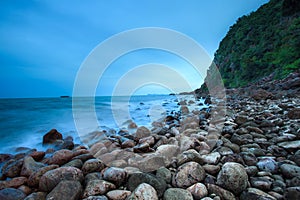 Sunset on the beach at Bangsaphan , Thailand