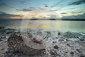 Sunset on the beach at Bangsaphan , Thailand