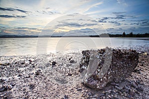 Sunset on the beach at Bangsaphan , Thailand