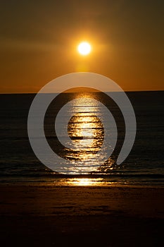 Sunset on the beach of Cadiz capital, Andalusia. Spain.