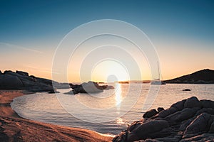 Sunset from beach at Cavallo Island in Corsica