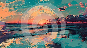 Sunset on the beach. Collage.