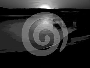 Sunset on the beach illustration black and white