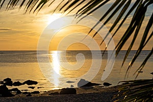 Sunset on the beach on Mauritius Island