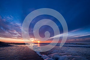 Sunset on the beach in the Netherlands