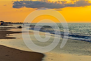 Sunset on the beach on north side of the Provincelands Cape Cod, Atlantic ocean view MA US.