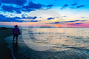 Sunset on the beach on north side of the Provincelands Cape Cod, Atlantic ocean view MA US.