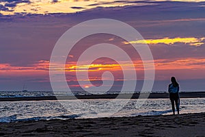 Sunset on the beach on north side of the Provincelands Cape Cod, Atlantic ocean view MA US.