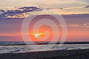 Sunset on the beach on north side of the Provincelands Cape Cod, Atlantic ocean view MA US