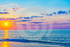 Sunset on the beach on north side of the Provincelands Cape Cod, Atlantic ocean view MA US.