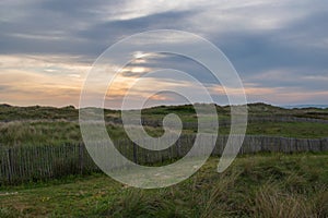 Sunset on the beach of Portbail in the Cotentin in Normandy (France)