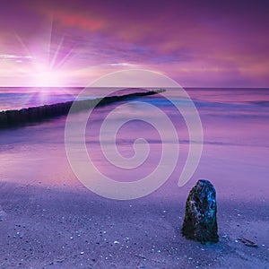 Sunset on the beach, purple tone
