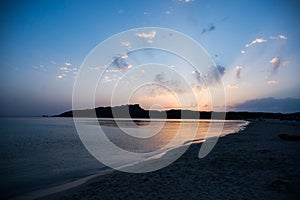 Sunset on the Beach of Rena di Ponente, Sardinia Island