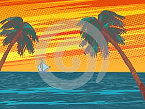 Sunset beach resort palm trees sea
