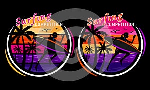 sunset beach running surfing woman silhouette print shirt