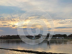 Sunset on the beach in Rye Playland, New York