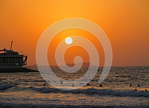 Stunning sunset on the beach of Dubai UAE