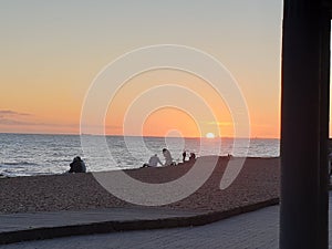 Sunset, beach, sea, holiday, ocean, water, evening,  peble , stones