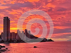 Sunset Beach Seaside Red clouds