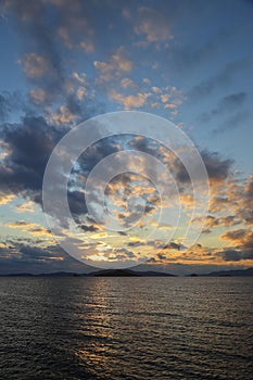 sunset on the beach. Seaside town of Turgutreis and spectacular sunsets