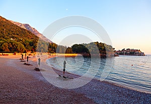 Sunset on the beach in Sveti Stefan Montenegro