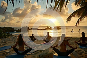 Sunset Beach Yoga Retreat Serene Oceanfront Meditation Session photo