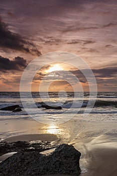 Sunset on the beaches of Chiclana in Cadiz