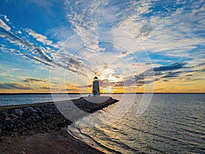 Sunset beautiful afterglow over the lighthouse of Lake Hefner