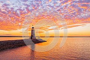 Sunset beautiful landscape of the Lake Hefner lighthouse