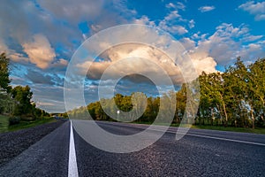 Sunset beautiful scenery landscape and empty asphalt tarmac highway