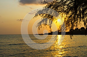 Sunset beautiful with silhouette at beach Koh Chang