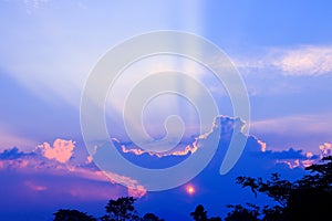 Sunset beautiful in sky dark color and silhouette tree colorfulsunset beautiful in sky dark color and silhouette tree colorful lan photo