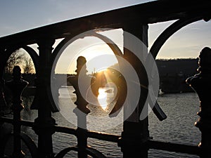 Sunset behind bridge