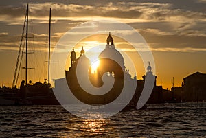 Sunset behind the Church of Madonna Della Salute in Venice