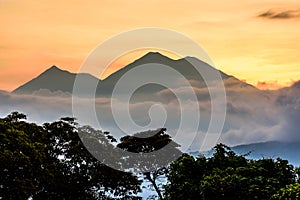 Sunset behind Fuego volcano & Acatenango volcano