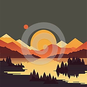 Sunset behind mountain range