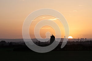 Sunset behind the old windmill at Little Milton, Oxfordshire, United Kingdom