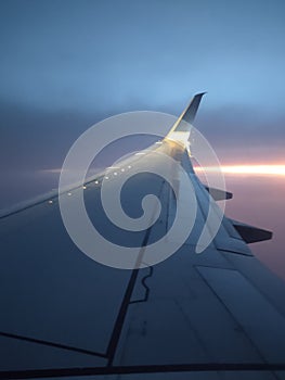 Sunset behind a plane wing 003