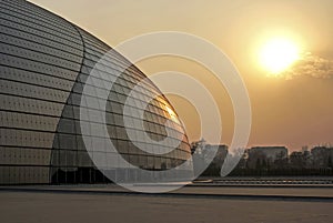 Sunset at the Beijing Center for Performing Arts, National Grand Theatre Beijing, China