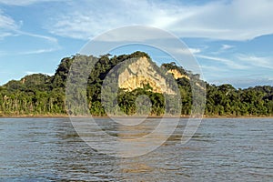 Sunset at Beni river cliffs, adventure in jungles of Madidi national park, Amazon river basin in Bolivia, South America