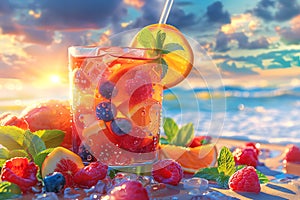 Sunset Berry Citrus Infusion on the Beach