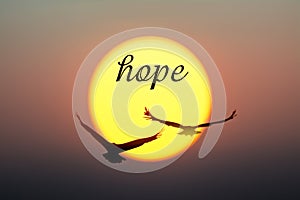 Sunset and Birds with hope text