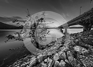 Sunset in black and white at Beris Lake, Sik, Kedah.