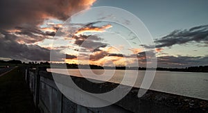 Sunset on The Blithfield Resevoir Water, Lake near city Rugeley in UK